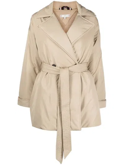 Tommy Hilfiger Tie-fastening Puffer Jacket In Brown