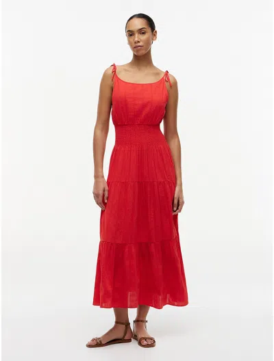 Tommy Hilfiger Tiered Seersucker Midi Dress In Red