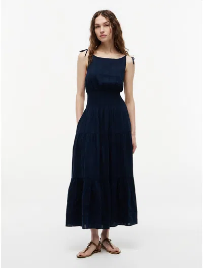 Tommy Hilfiger Tiered Seersucker Midi Dress In Blue