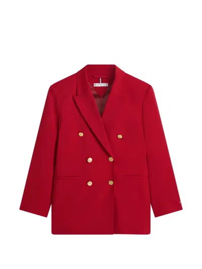 Tommy Hilfiger Timeless Double-breasted Relaxed-fit Wool-blend Blazer In Red