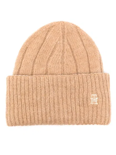 Tommy Hilfiger Timeless Logo-embroidered Beanie In Neutrals