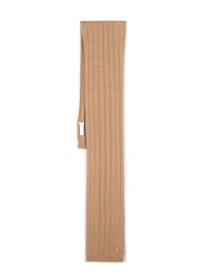 Tommy Hilfiger Timeless Logo-embroidered Ribbed-knit Scarf In Braun