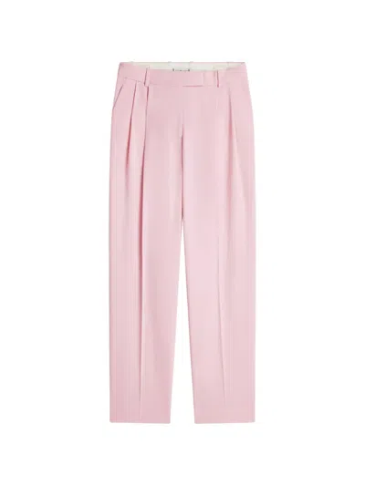 Tommy Hilfiger Timeless Pleated Straight-leg Wool-blend Trousers In Pink