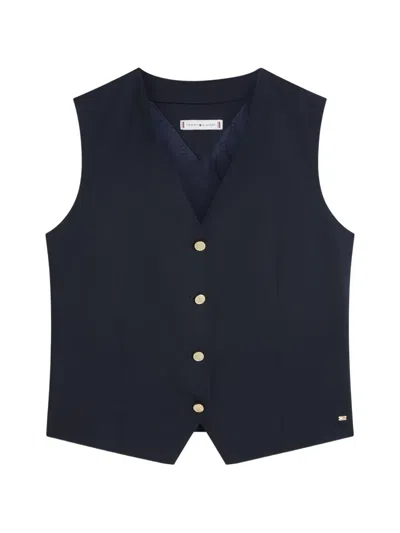 Tommy Hilfiger Timeless V-neck Button-up Wool-blend Waistcoat In Blue