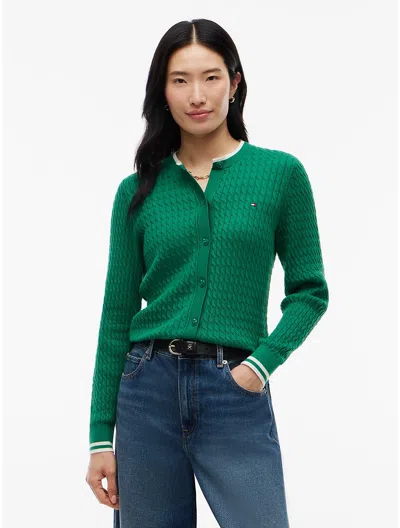 Tommy Hilfiger Tipped Cable Knit Cardigan In Green