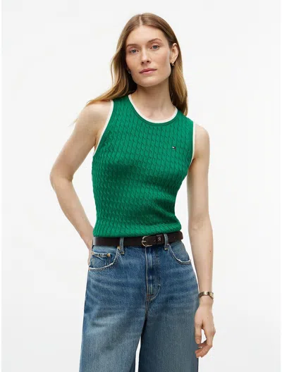 Tommy Hilfiger Tipped Cable Knit Sweater Vest In Green