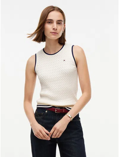 Tommy Hilfiger Tipped Cable Knit Sweater Vest In Neutral