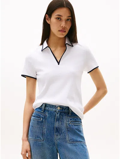 Tommy Hilfiger Tipped Split Placket Stretch Polo In White
