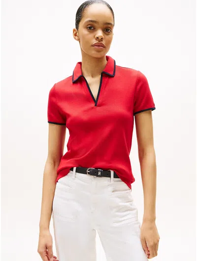 Tommy Hilfiger Tipped Split Placket Stretch Polo In Red
