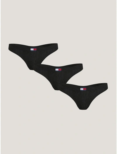 Tommy Hilfiger Tj Flag Logo Thong 3 In Black/black/black