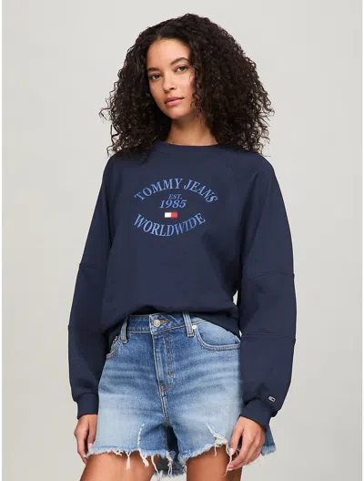 Tommy Hilfiger Tj Worldwide Logo Raglan Sweatshirt In Blue