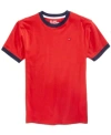 Tommy Hilfiger Big Boys Contrast Trim Embroidered Logo Ken Tee In Red