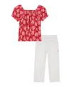 Tommy Hilfiger Toddler And Little Girls 2-piece Floral Elasticized Crop Top And French Terry Wide Leg Pant Set In Tommy Red Print,bright White