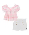 Tommy Hilfiger Toddler And Little Girls 2-piece Madras Plaid Babydoll Top And Stretch Sailor Shorts Set In Madras Plaid,bright White