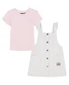 Tommy Hilfiger Kids' Short Sleeve Top & Jumper Dress Set In Blushing Bride Stripe,blushing Bride