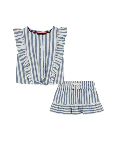 TOMMY HILFIGER TODDLER AND LITTLE GIRLS 2-PIECE STRIPED JACQUARD RUFFLED SKIRT SET
