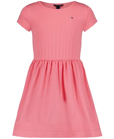 Tommy Hilfiger Kids' Toddler And Little Girls Knit To Woven Short Sleeve Dress