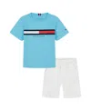Tommy Hilfiger Toddler Boys 2-piece Global Stripe Crewneck T-shirt And Twill Shorts Set In Blue