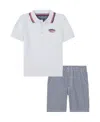 Tommy Hilfiger Toddler Boys 2-piece Signature Polo Shirt And Yarn-dyed Stripe Oxford Shorts Sets In Bright White,stripe