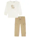 Tommy Hilfiger Toddler Boys 2-piece Sweatshirt And Cargo Joggers Set In Brown