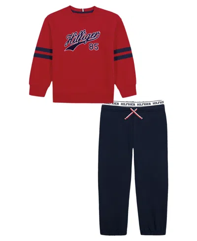 Tommy Hilfiger Babies' Toddler Boys' 2t-5t Sweatshirt And Joggers, 2-piece Set In Red