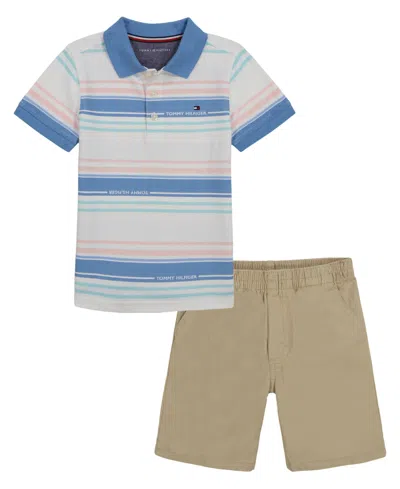 Tommy Hilfiger Kids' Toddler Boys Multi Stripe Polo Shirt Twill Shorts Set In Assorted