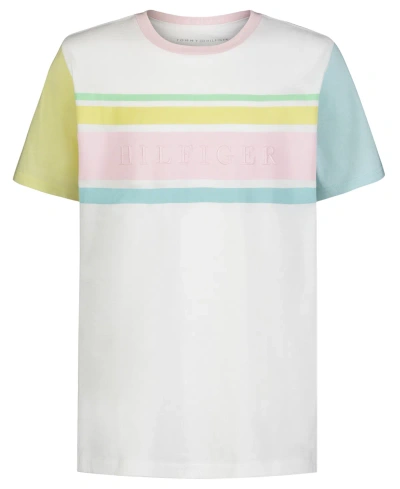 Tommy Hilfiger Kids' Big Boys Pastel Lines Short Sleeve T-shirt In Fresh White