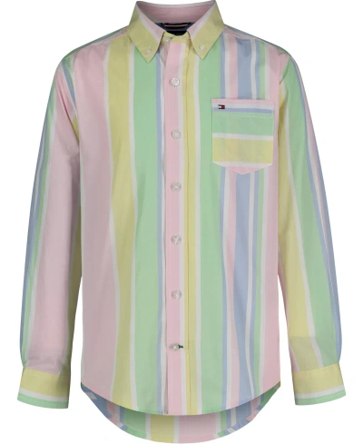 Tommy Hilfiger Kids' Toddler Boys Prep Stripe Long Sleeve Shirt In Parfait Pink