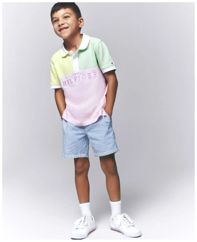 Tommy Hilfiger Kids' Toddler Boys Seersucker Stripe Pull-on Shorts In Surf The Web