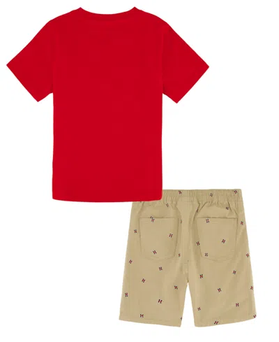 Tommy Hilfiger Kids' Toddler Boys Short Sleeve Signature Tee Printed Shorts Set In Assorted