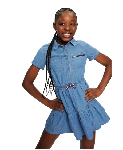 Tommy Hilfiger Kids' Toddler Girls Lightweight Denim Ruffled Shirtdress In Highline Wash