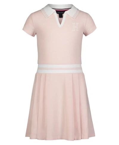 Tommy Hilfiger Kids' Little Girls Tipped Ribbed Short Sleeve Polo Dress In Crystal Pink