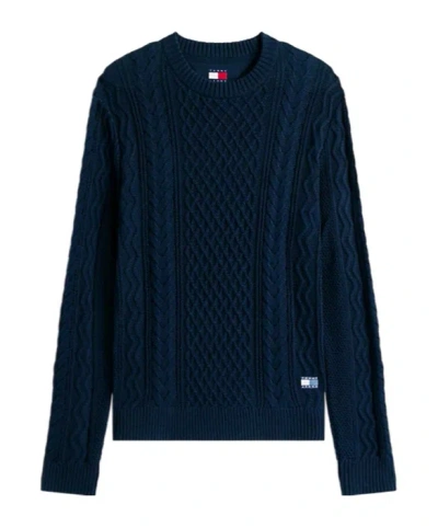 Tommy Hilfiger Tommy Badge Cable Knit Slim Jumper In Blue