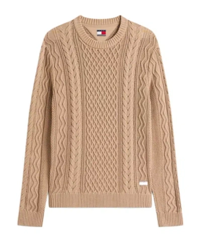 Tommy Hilfiger Tommy Badge Cable Knit Slim Jumper In Brown