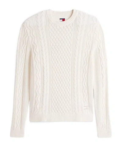 Tommy Hilfiger Tommy Badge Cable Knit Slim Jumper In Neutral