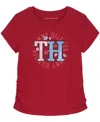 Tommy Hilfiger Tommy Big Girls Script Floral Sequin Short Sleeve Tee In Chili Pepper