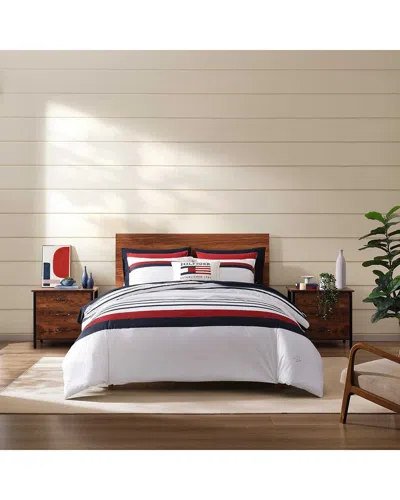 Tommy Hilfiger Tommy Classic Stripe Cotton Percale Duvet Set In White