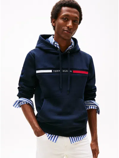 Tommy Hilfiger Tommy Flag Stripe Hoodie In Navy