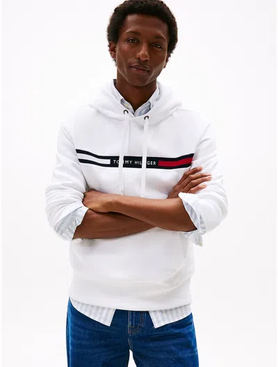Tommy Hilfiger Tommy Flag Stripe Hoodie In Optic White