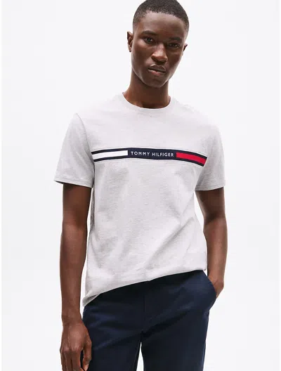 Tommy Hilfiger Tommy Flag Stripe T In Grey Heather