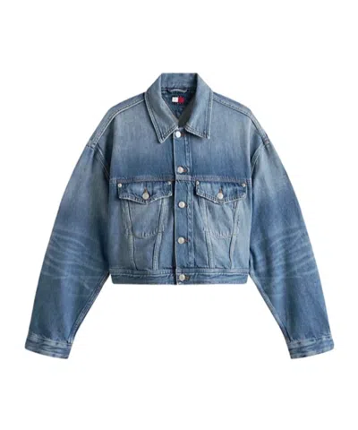 Tommy Hilfiger Tommy Girl Back Logo Cropped Oversized Denim Jacket In Black