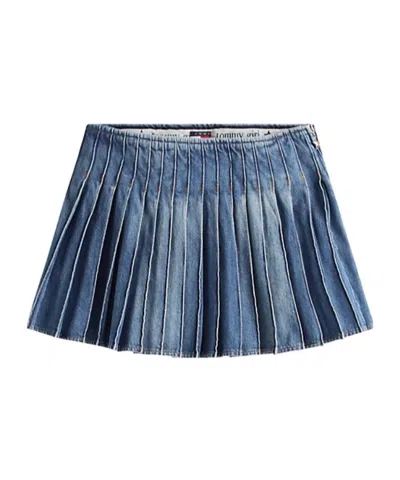 Tommy Hilfiger Tommy Girl Denim Pleated Mini Skirt In Blue