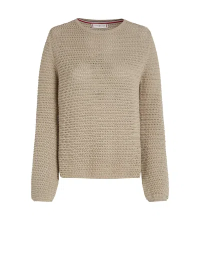Tommy Hilfiger Crochet Crewneck Sweater In Neutral
