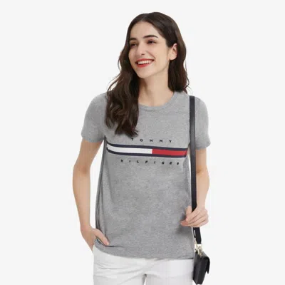Tommy Hilfiger Flag Stripe Logo T In Grey Heather