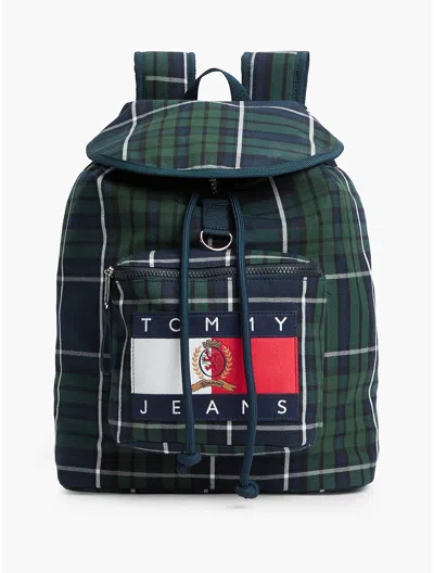 Tommy Hilfiger Tommy Jeans Archive Logo Plaid Backpack In Green Archive Check
