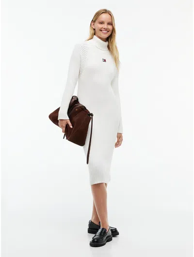 Tommy Hilfiger Tommy Jeans Badge Logo Midi Sweater Dress In White