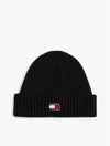 Tommy Hilfiger Tommy Jeans Badge Rib Knit Beanie In Black