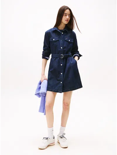 Tommy Hilfiger Tommy Jeans Belted Denim Shirtdress In Blue