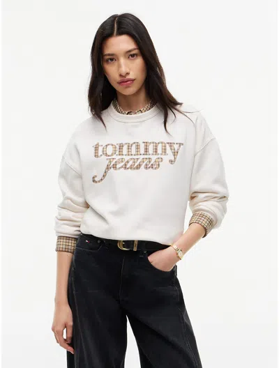 Tommy Hilfiger Tommy Jeans Check Logo Sweatshirt In Off White