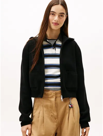 Tommy Hilfiger Tommy Jeans Chenille Zip Cardigan In Black